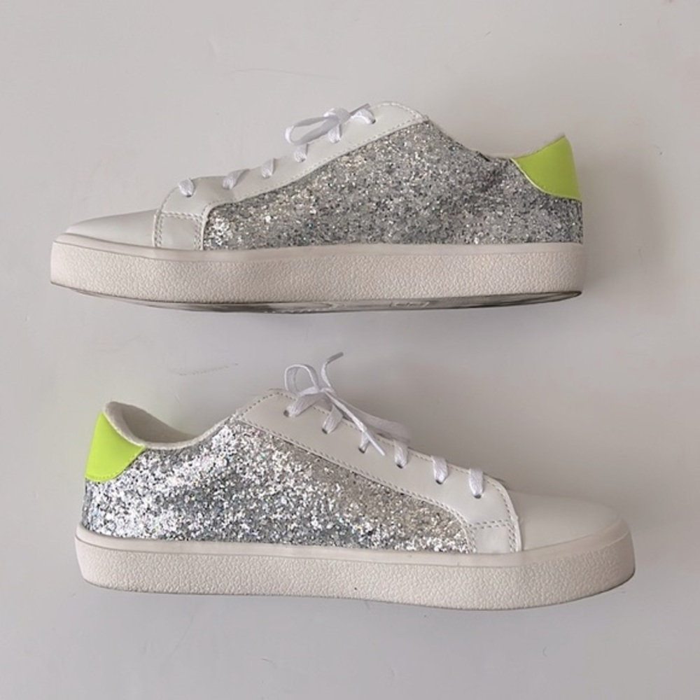 NOBO Silver Glitter W/Neon Green Accent Sneakers - Picture 2 of 9